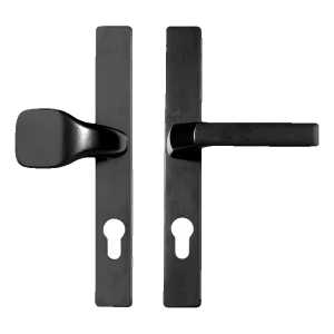 Escudo de puerta con manilla y pomo 72 mm negro – acero pintado en polvo