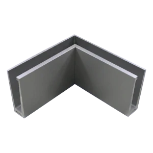 Perfil angular interior de aluminio para barandillas de cristal completo 200×120×45 mm – montaje desde arriba, satinado