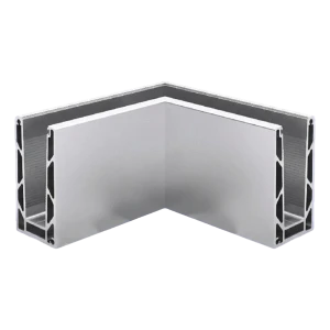 Kozza KE100 – perfil U esquinero interior 90° para barandillas de vidrio, fijación superior