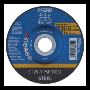 PFERD E 125-7 PSF STEEL – disco de desbaste para acero 125 × 7,2 mm (paquete de 10 uds.)
