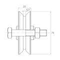 PSG Rueda guía V fi 70×20 mm acero galvanizado para puerta corredera de carril 001-295 (2)